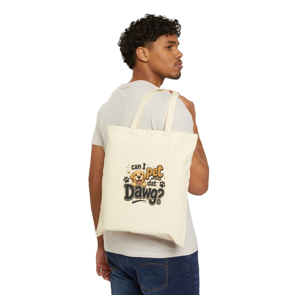 Can I Pet Dat Dawg? Tote Bag | Cute Dog Illustration, Paw Print Design
